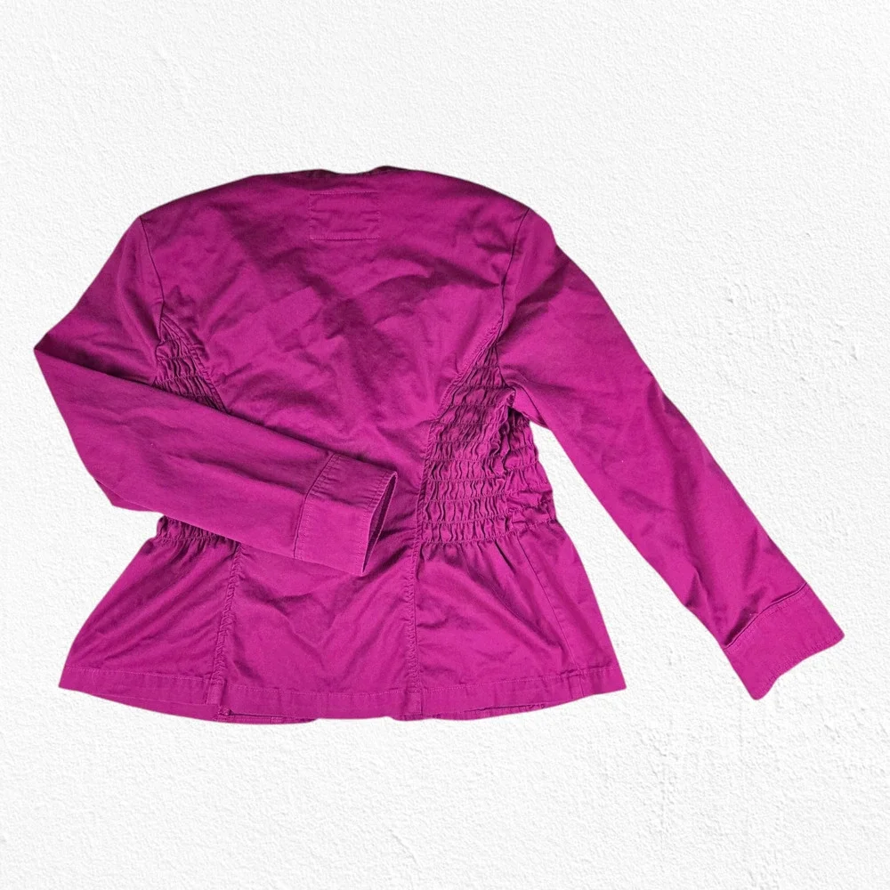 90s Vintage Magenta Pink Ruched Mandarin Collar Blazer Jacket Size Medium